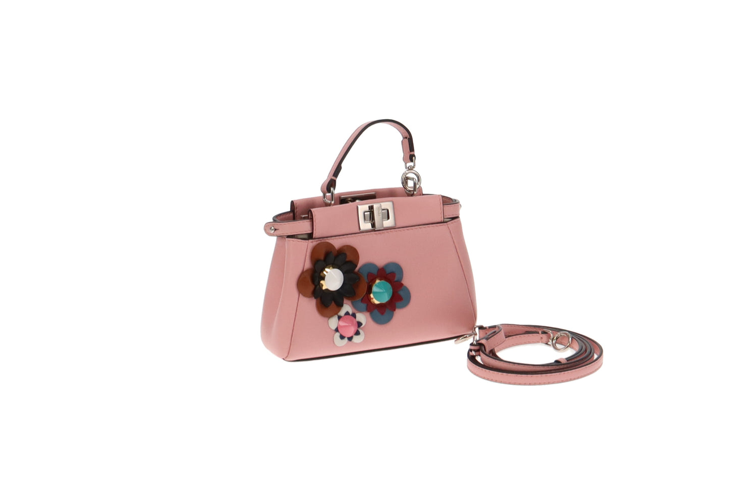 Fendi Micro Peekaboo Nappa Bubblegum Leather With Flowers