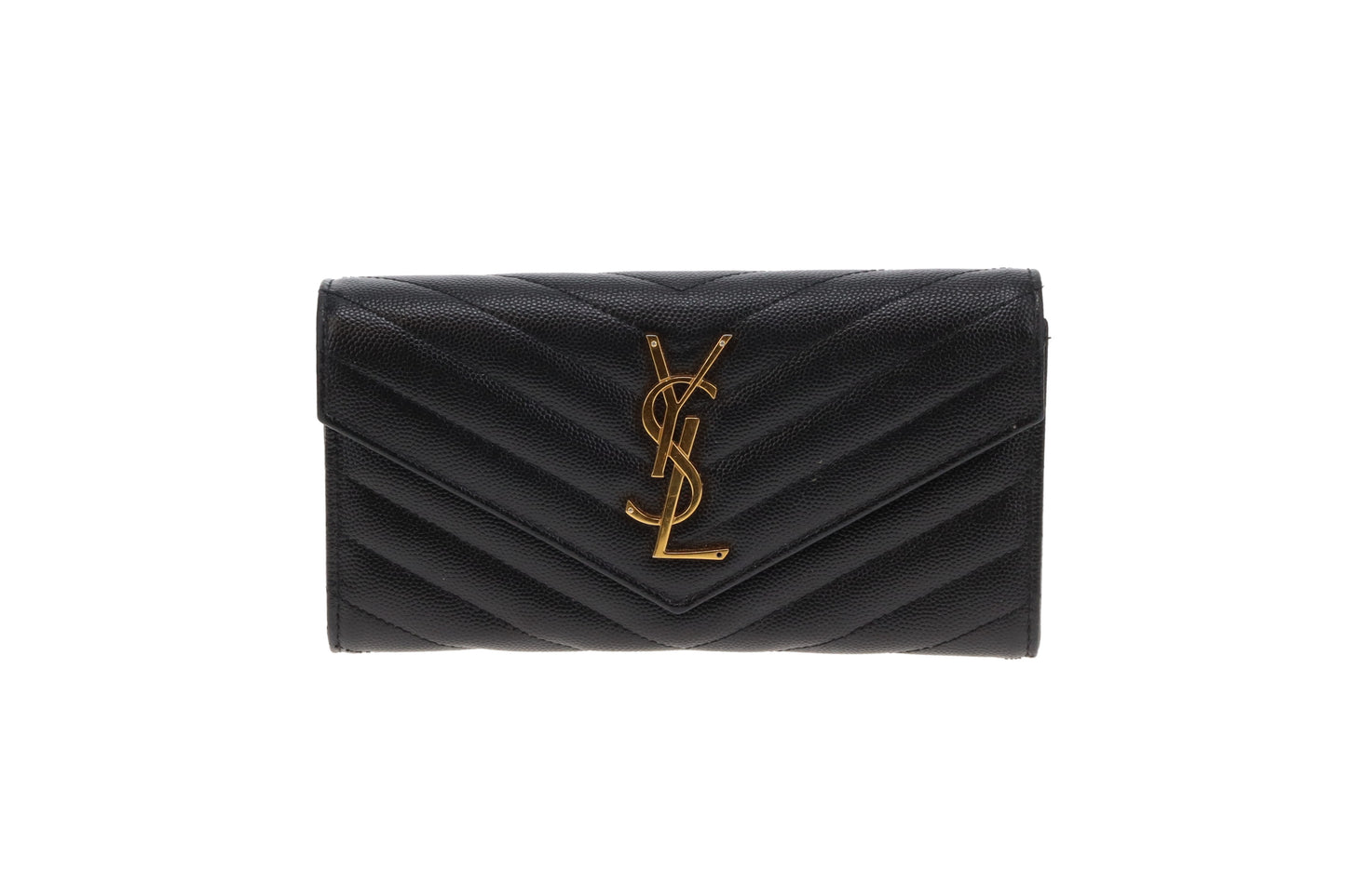 Saint Laurent Envelope Cassandre wallet In Black Grain De Poudre Leather