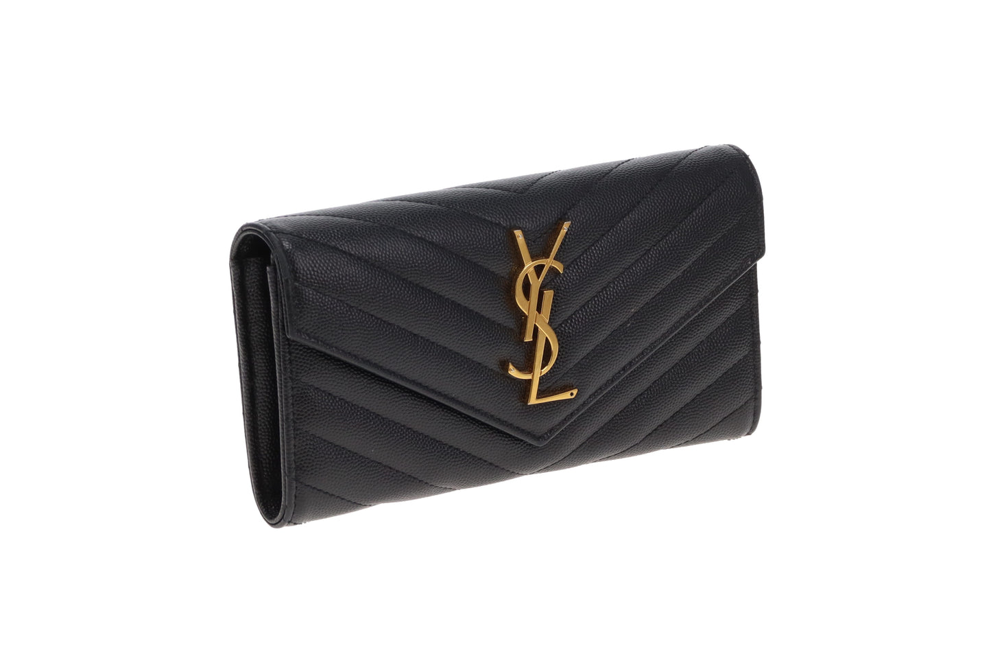 Saint Laurent Envelope Cassandre wallet In Black Grain De Poudre Leather