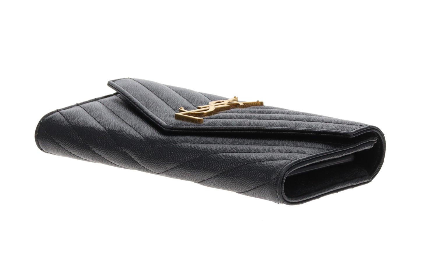 Saint Laurent Envelope Cassandre wallet In Black Grain De Poudre Leather