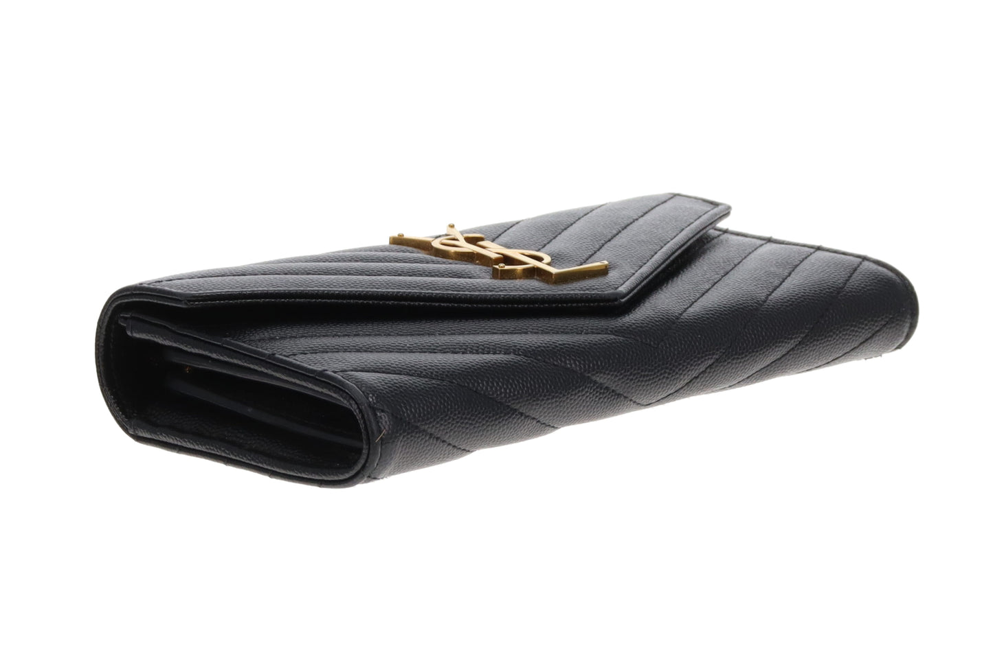 Saint Laurent Envelope Cassandre wallet In Black Grain De Poudre Leather