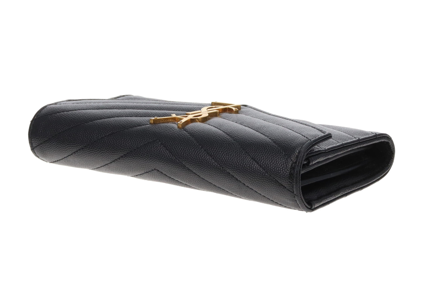 Saint Laurent Envelope Cassandre wallet In Black Grain De Poudre Leather