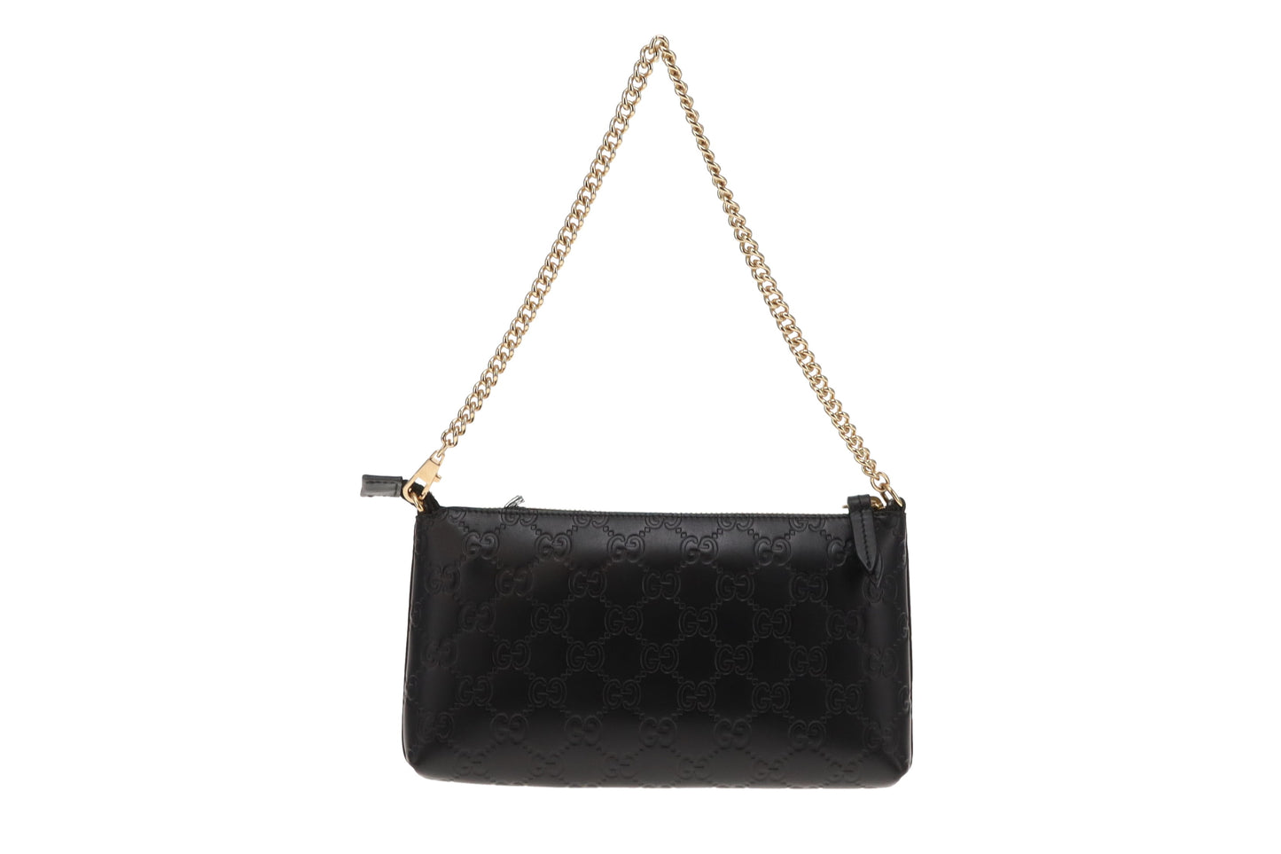 Gucci Black Guccissima Leather Signature Wrist Wallet on Chain Pochette Bag
