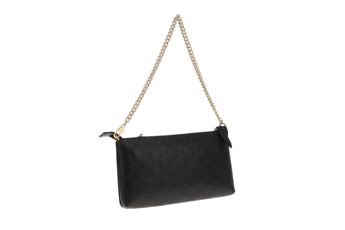 Gucci Black Guccissima Leather Signature Wrist Wallet on Chain Pochette Bag