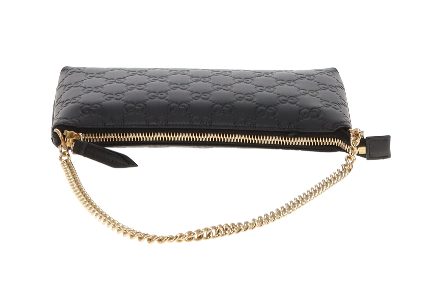 Gucci Black Guccissima Leather Signature Wrist Wallet on Chain Pochette Bag