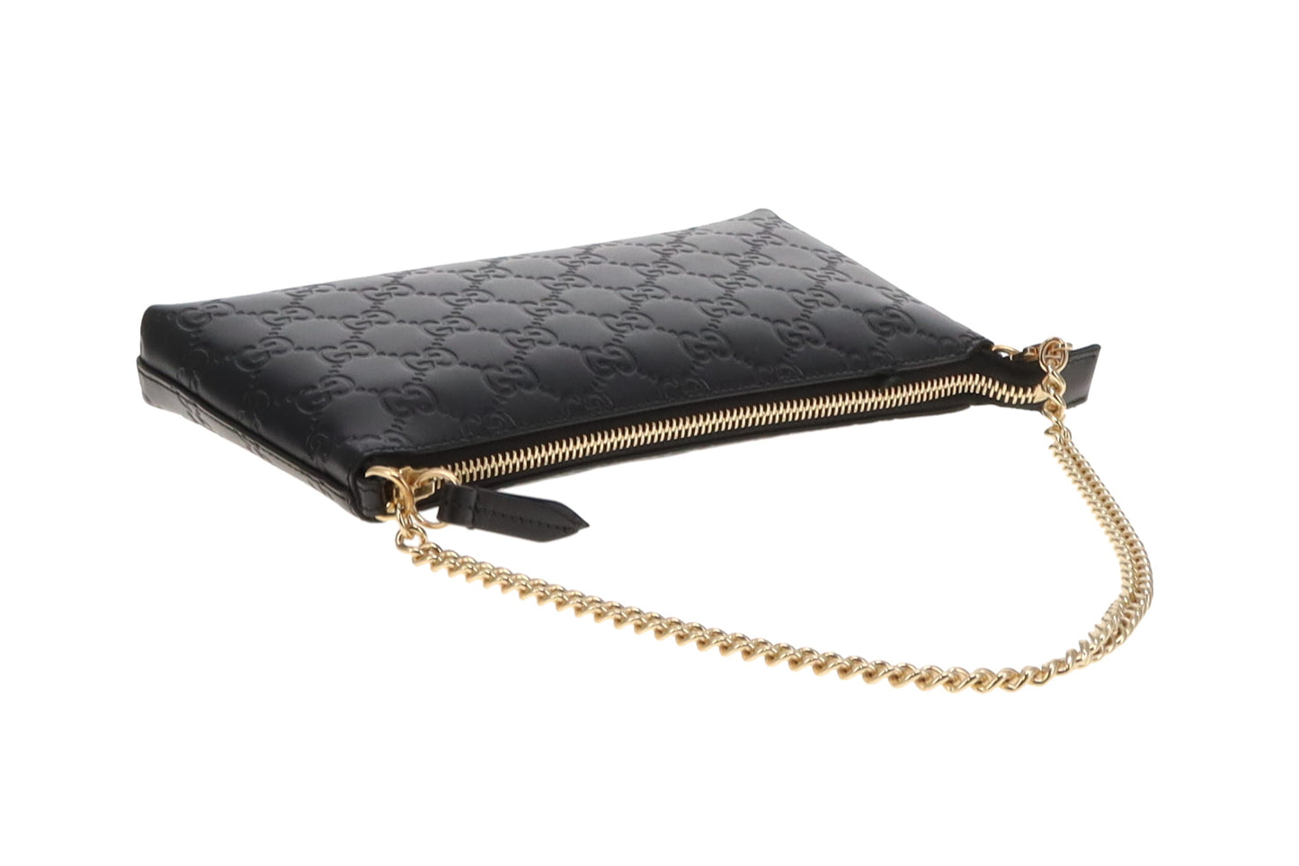 Gucci Black Guccissima Leather Signature Wrist Wallet on Chain Pochette Bag