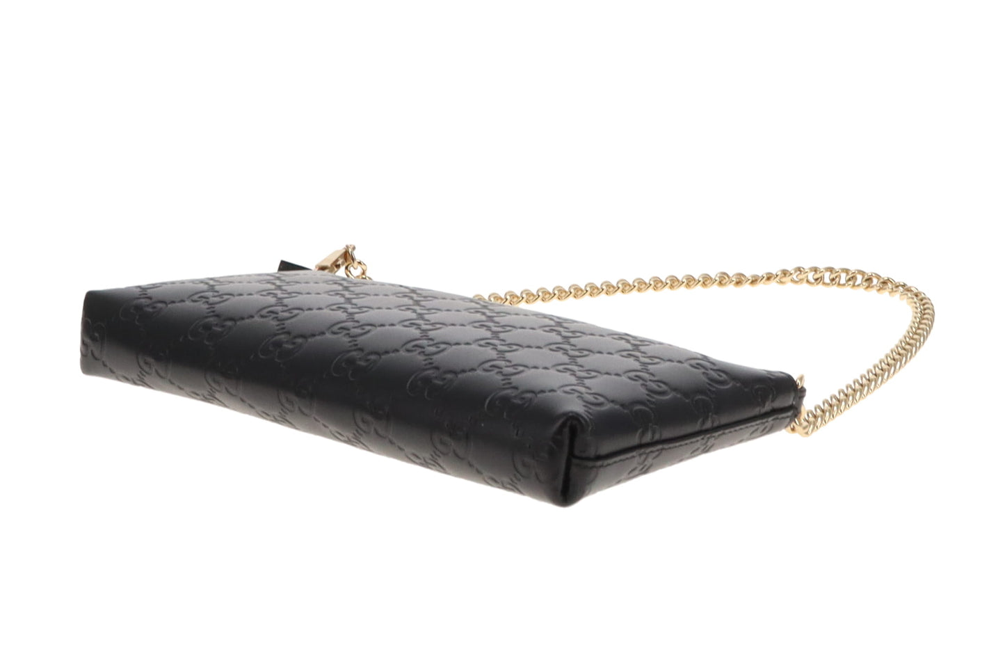 Gucci Black Guccissima Leather Signature Wrist Wallet on Chain Pochette Bag