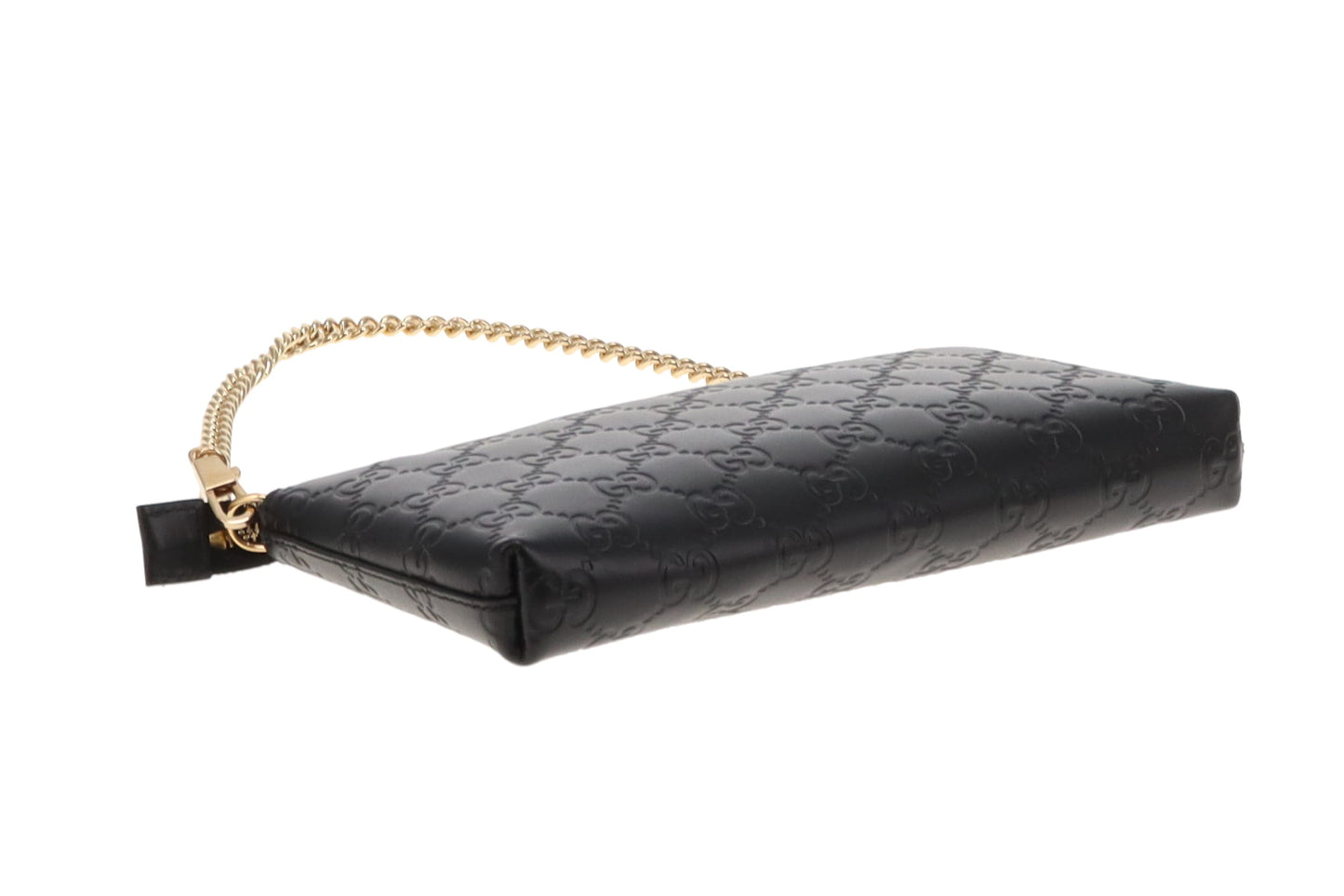Gucci Black Guccissima Leather Signature Wrist Wallet on Chain Pochette Bag
