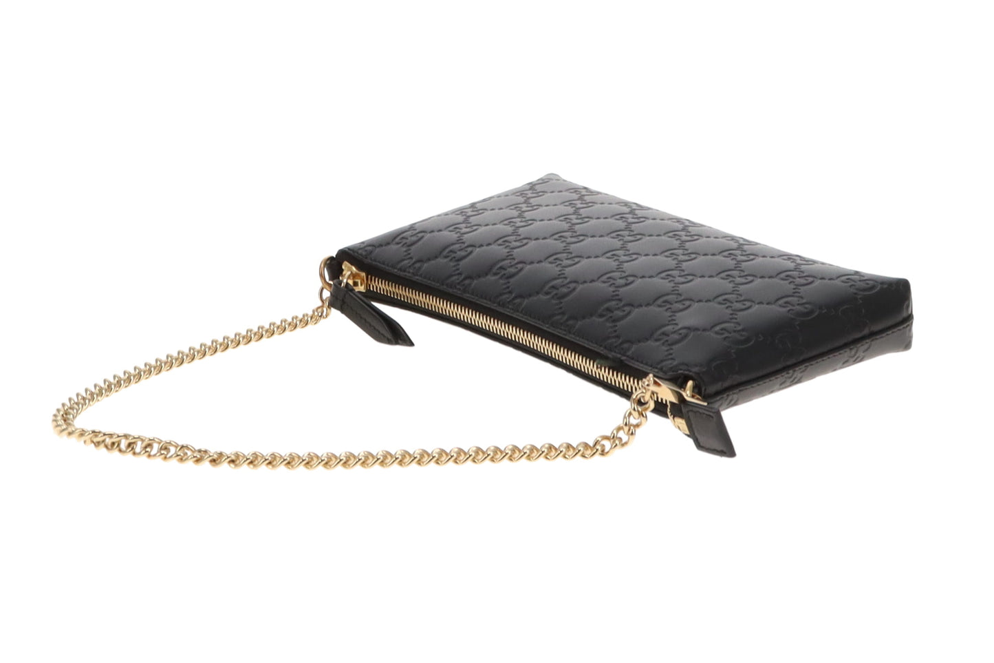 Gucci Black Guccissima Leather Signature Wrist Wallet on Chain Pochette Bag