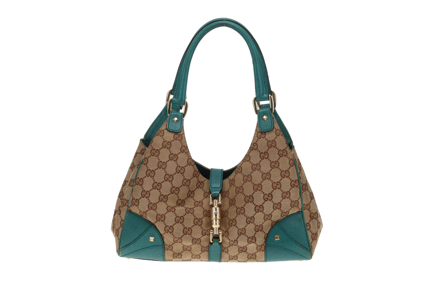 Gucci Jackie Vintage GG Canvas and Turquoise Leather