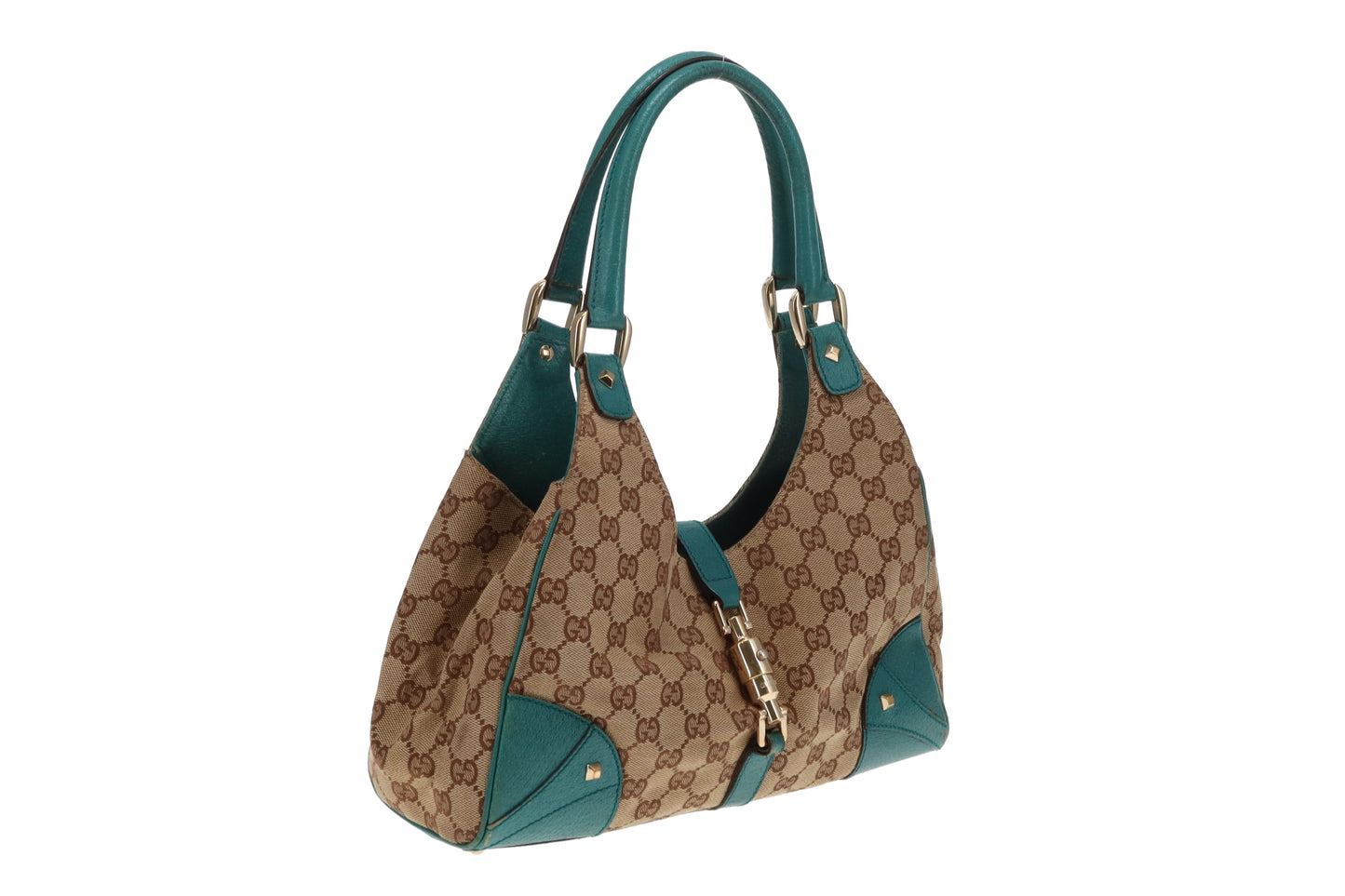 Gucci Jackie Vintage GG Canvas and Turquoise Leather