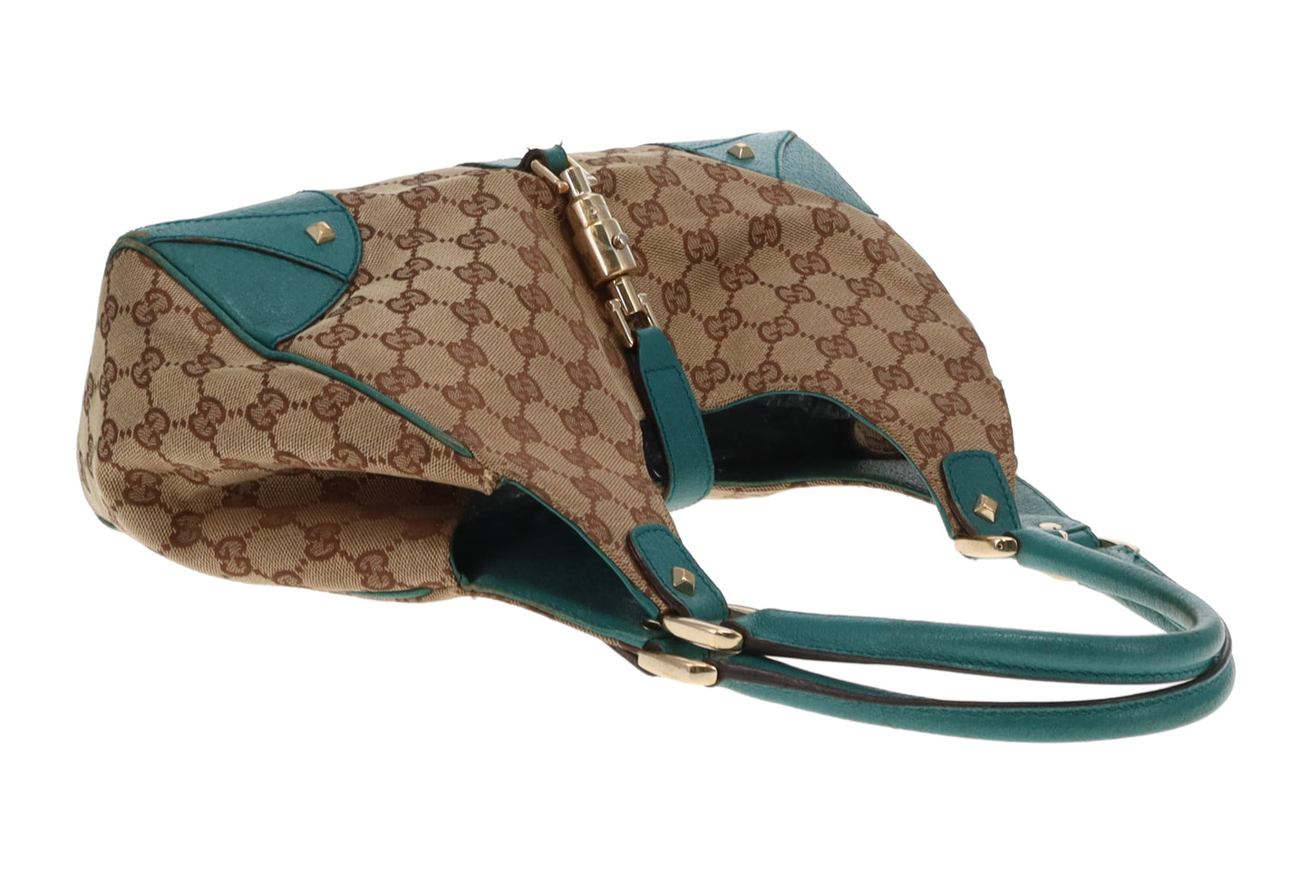 Gucci Jackie Vintage GG Canvas and Turquoise Leather