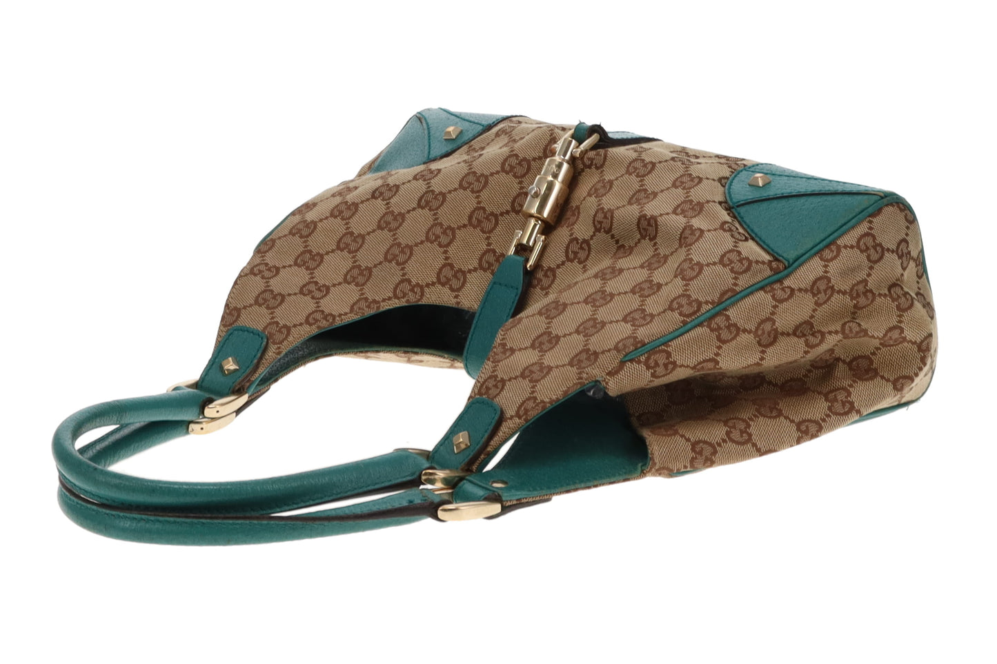 Gucci Jackie Vintage GG Canvas and Turquoise Leather