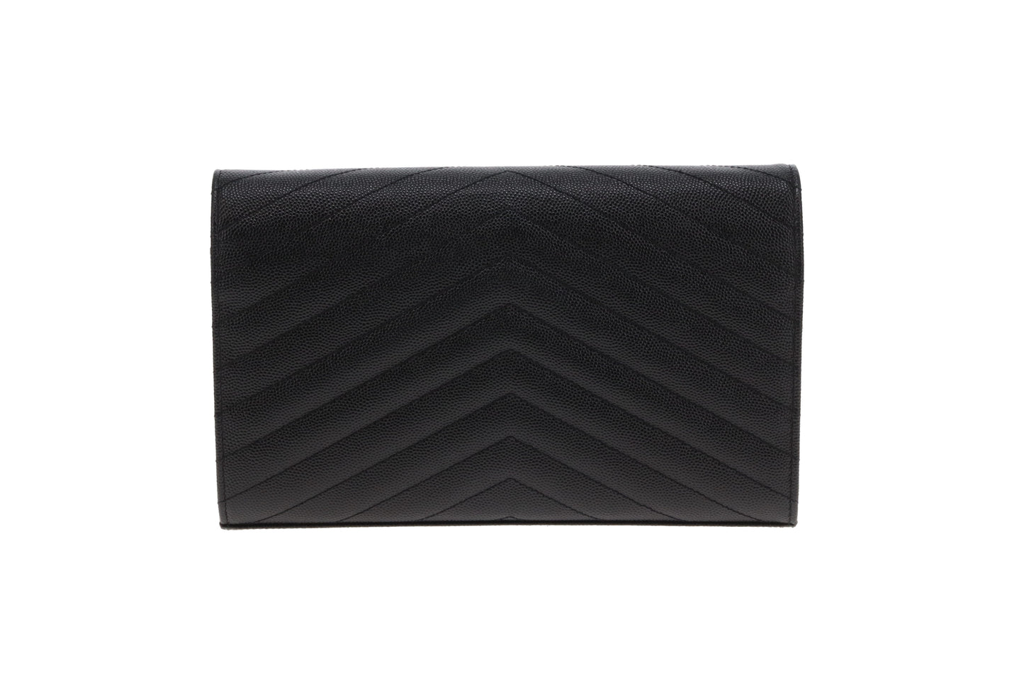 Saint Laurent Envelope Cassandre Chain Wallet In Black Grain De Poudre Leather