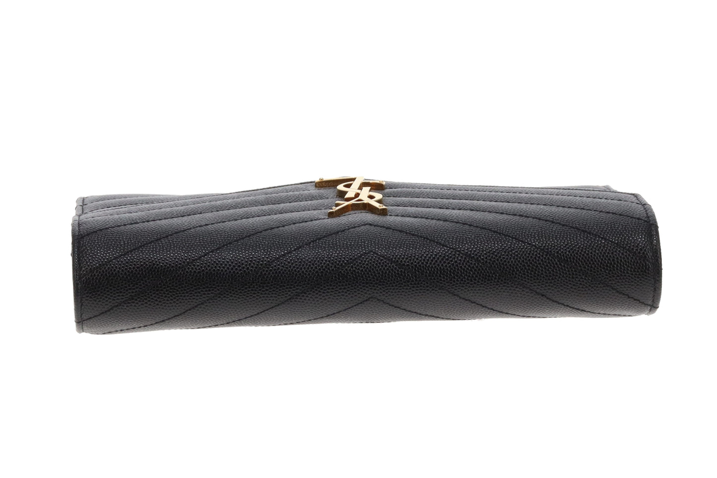 Saint Laurent Envelope Cassandre Chain Wallet In Black Grain De Poudre Leather