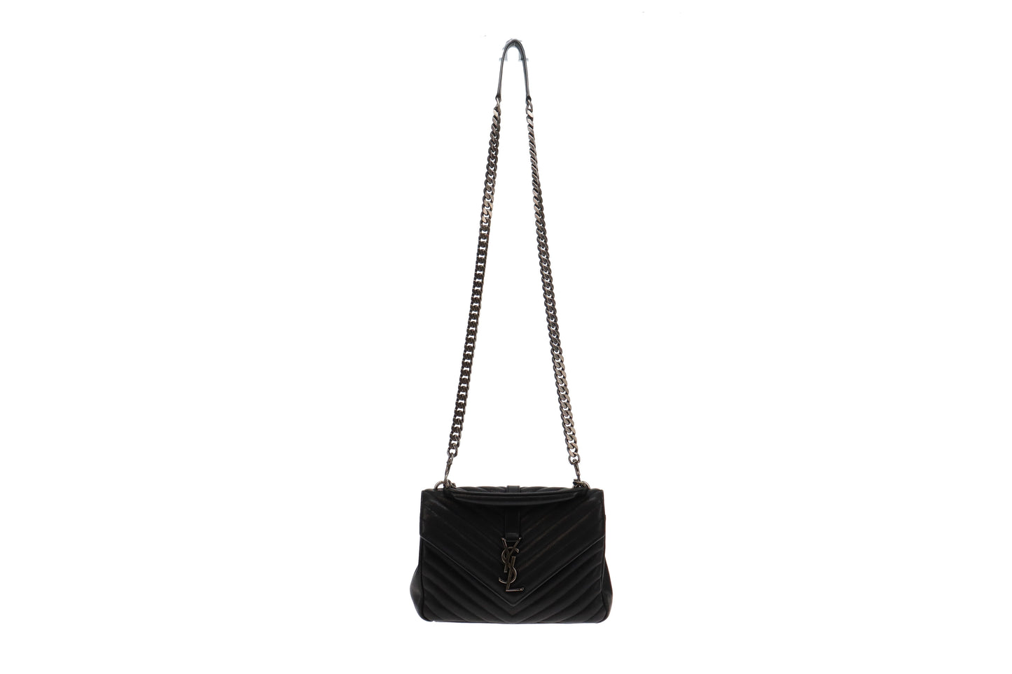 Saint Laurent Black Chevron Leather Medium College Bag 2017