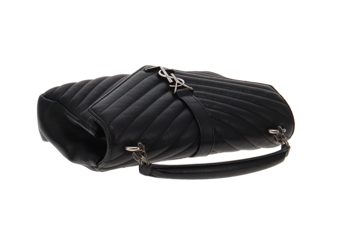Saint Laurent Black Chevron Leather Medium College Bag 2017