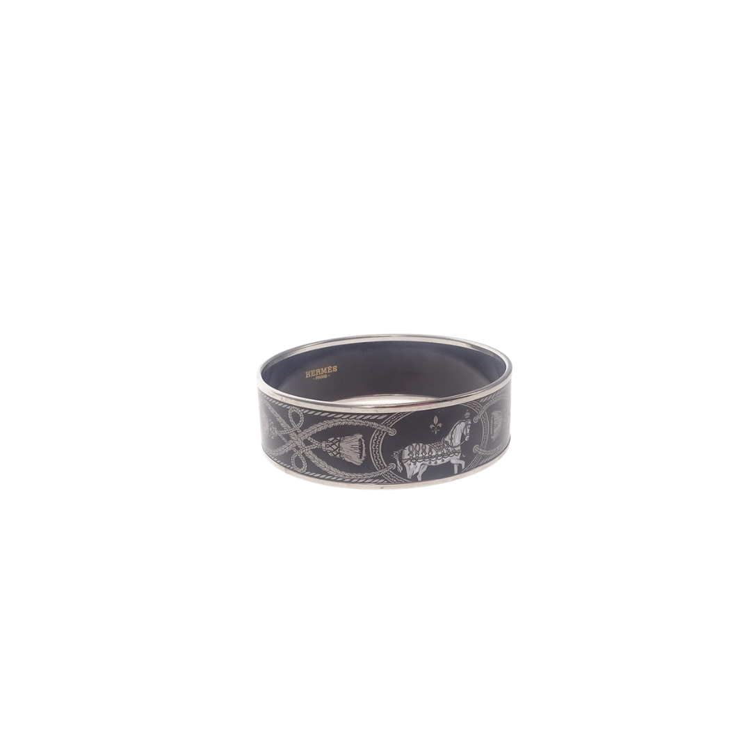 Hermes Silver Tone And Enamel Bangle 2cm