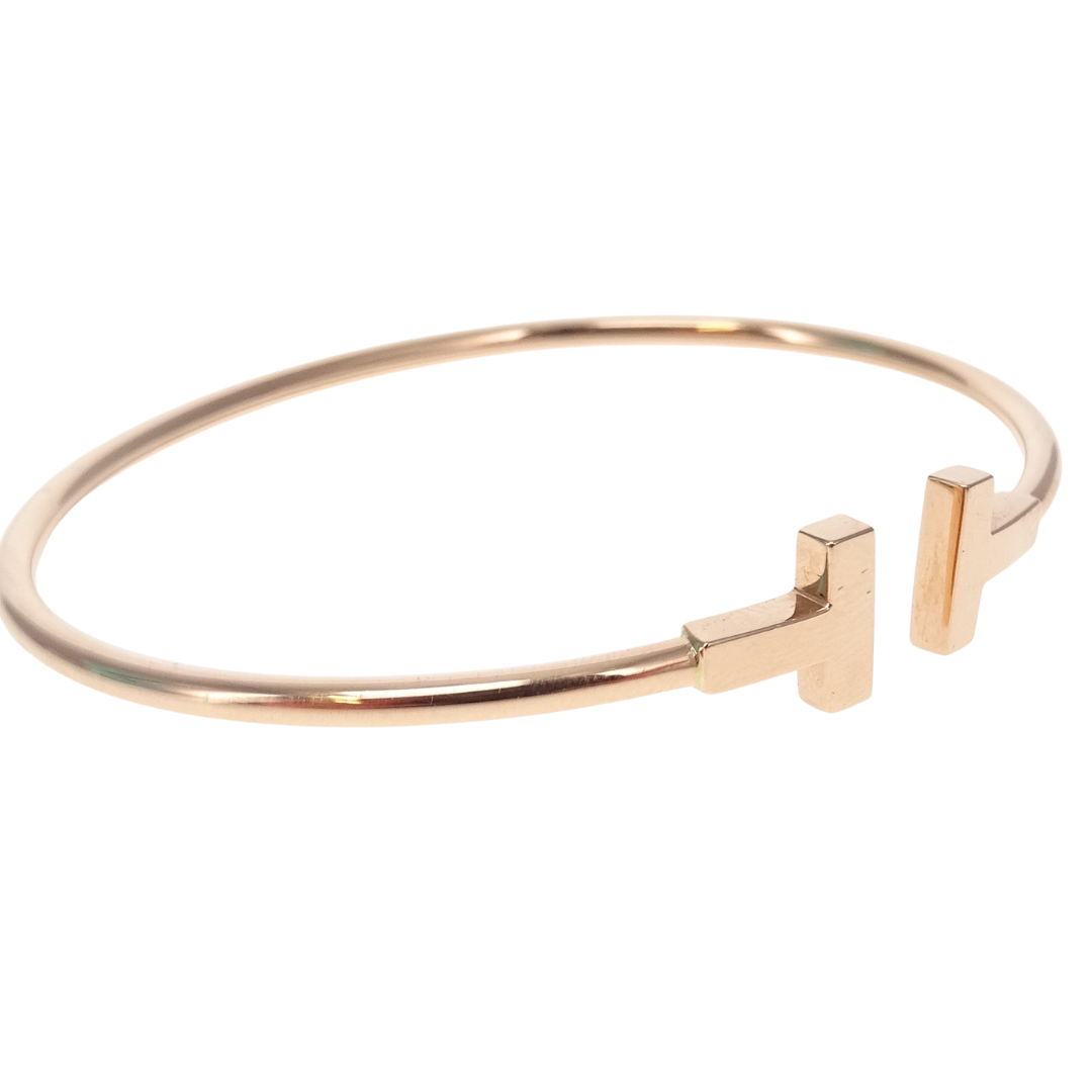 Tiffany & Co T Wire Narrow Wire Bracelet 18k Rose Gold