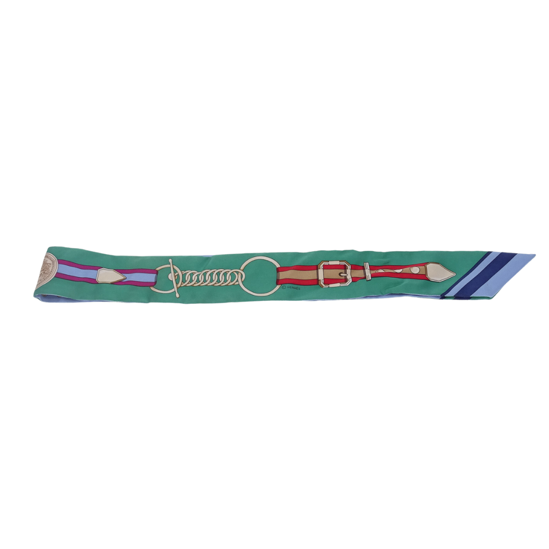 Hermes Blue/Gree 100% Silk Grand Tralala Twilly
