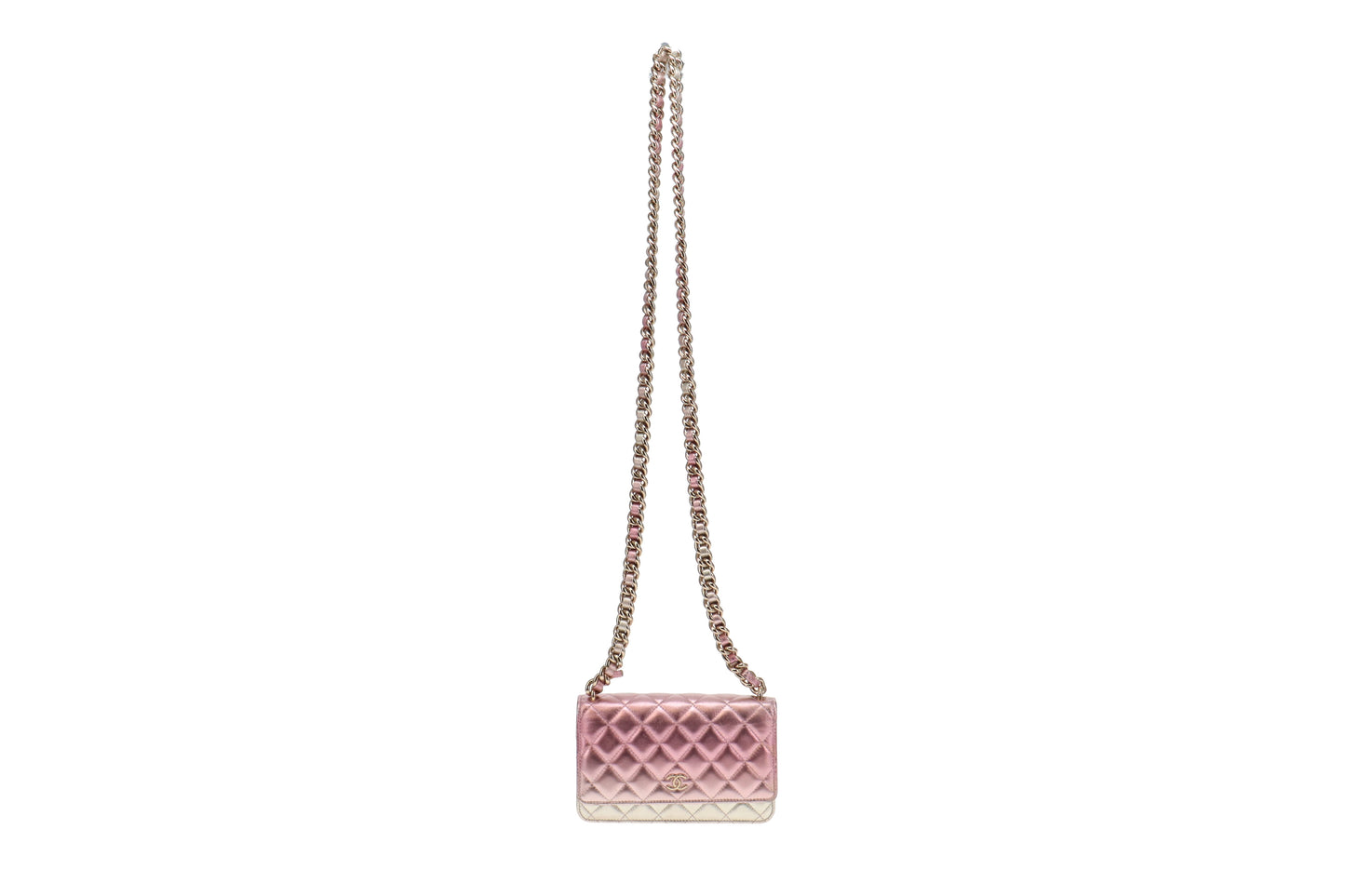 Chanel Pink Iridescent Lambskin Thick Chain Wallet on Chain
