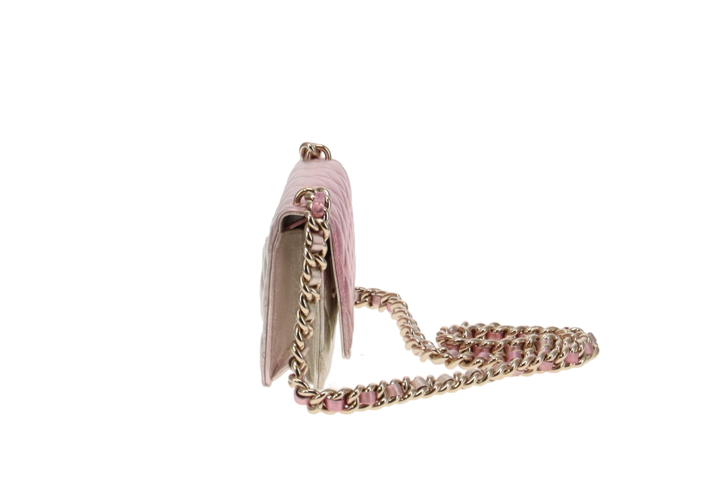 Chanel Pink Iridescent Lambskin Thick Chain Wallet on Chain