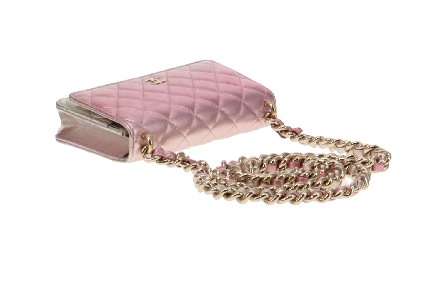 Chanel Pink Iridescent Lambskin Thick Chain Wallet on Chain