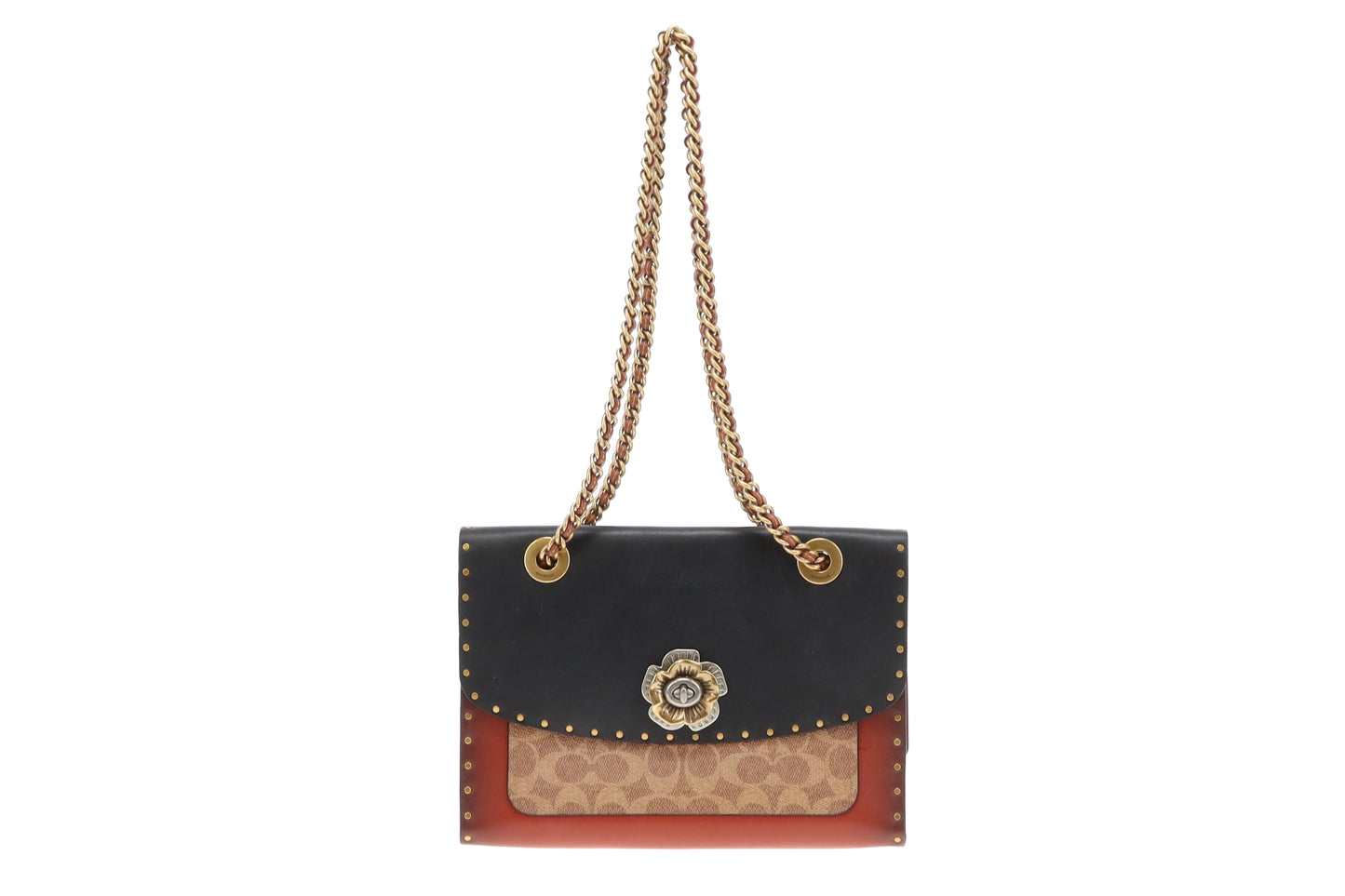 Coach Parker Turnlock Chain Bag In Canvas & Leather & Python Print