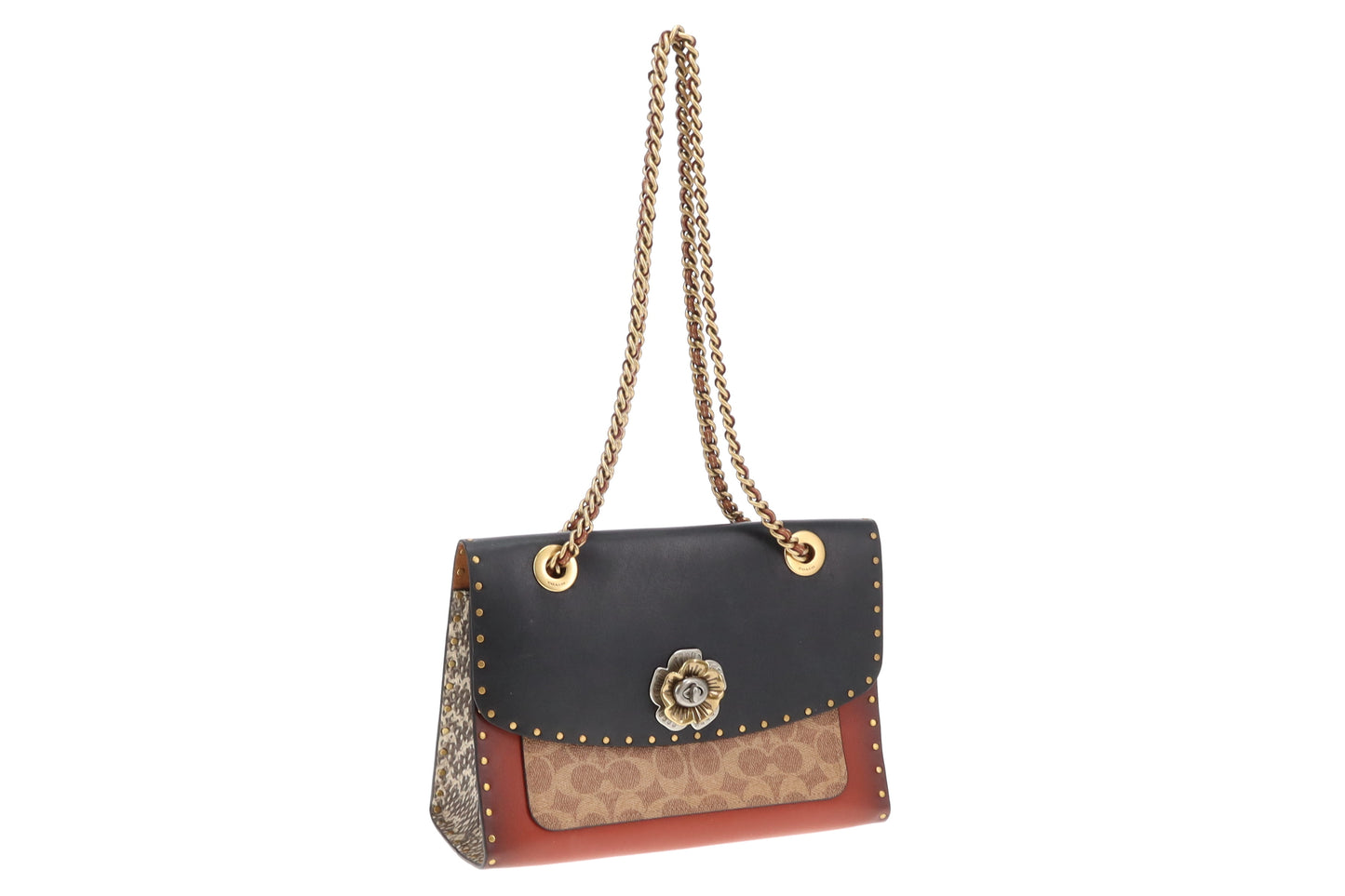 Coach Parker Turnlock Chain Bag In Canvas & Leather & Python Print
