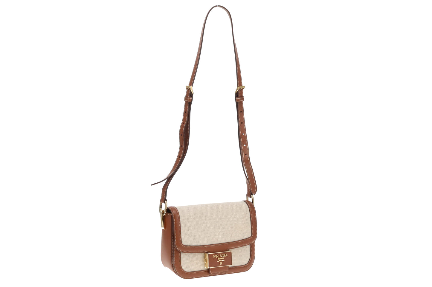 Prada Embleme Flap Bag Brown Leather and Linen