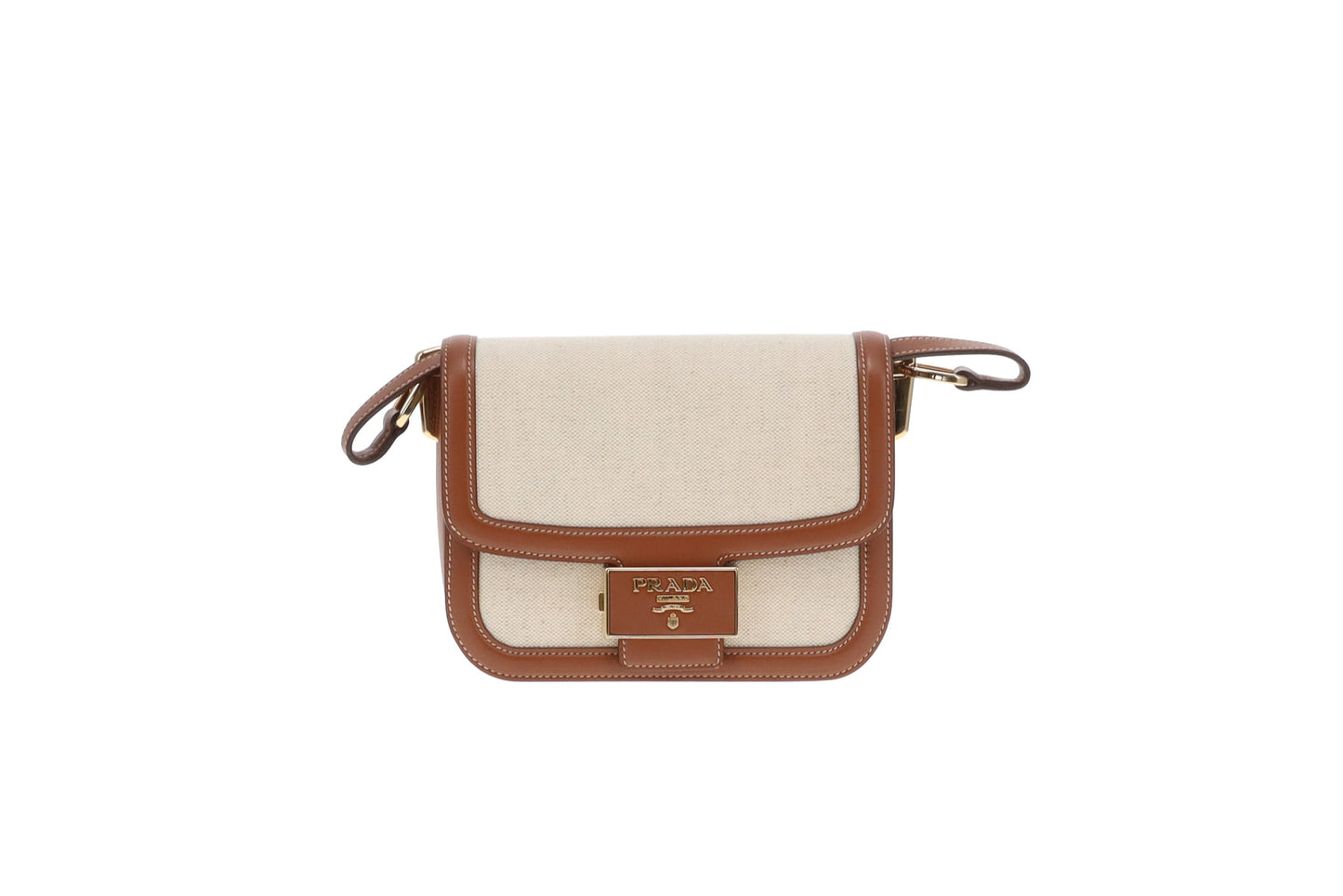 Prada Embleme Flap Bag Brown Leather and Linen