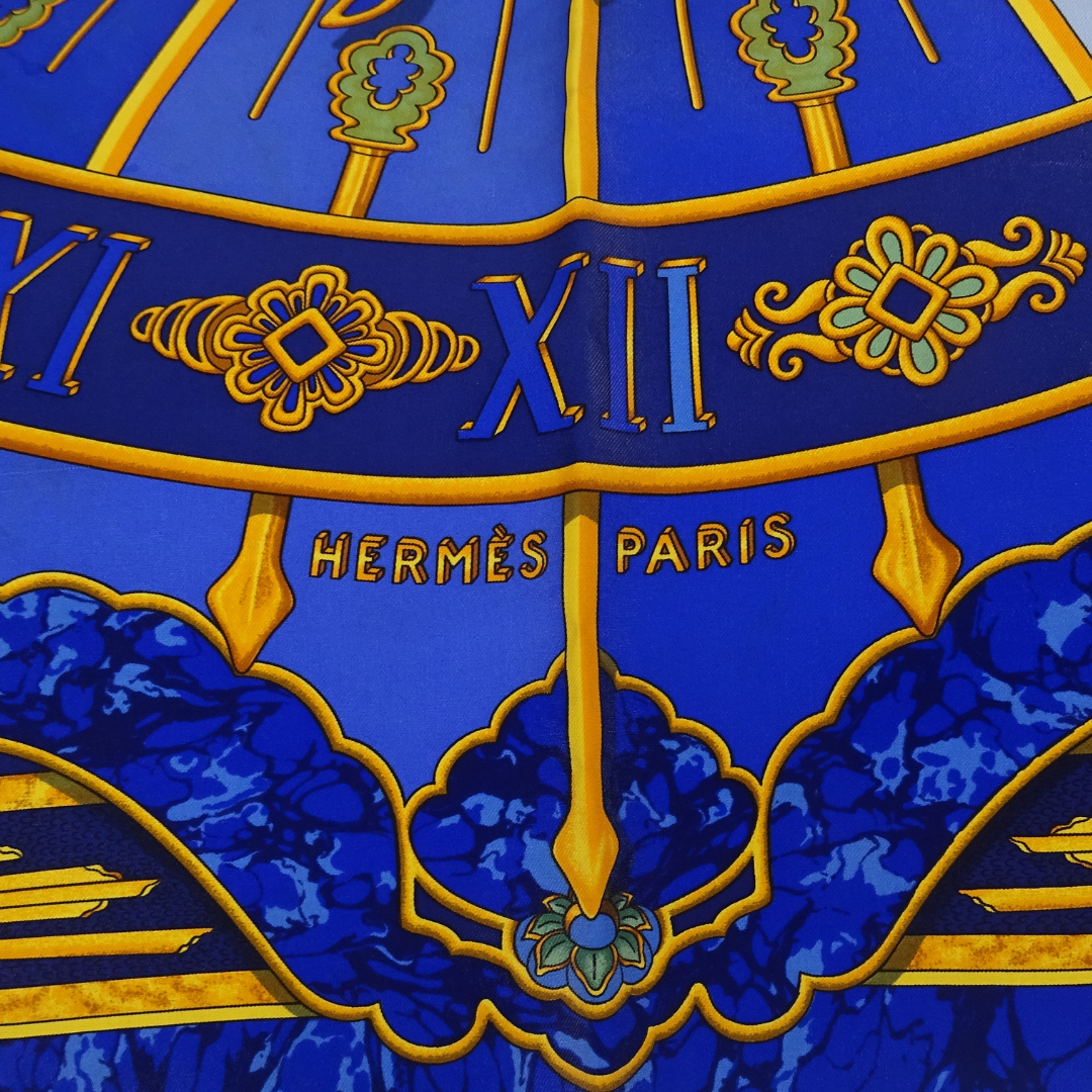 Hemres 100% Silk Blue and Gold 90x90cm Carpe Diem Scarf