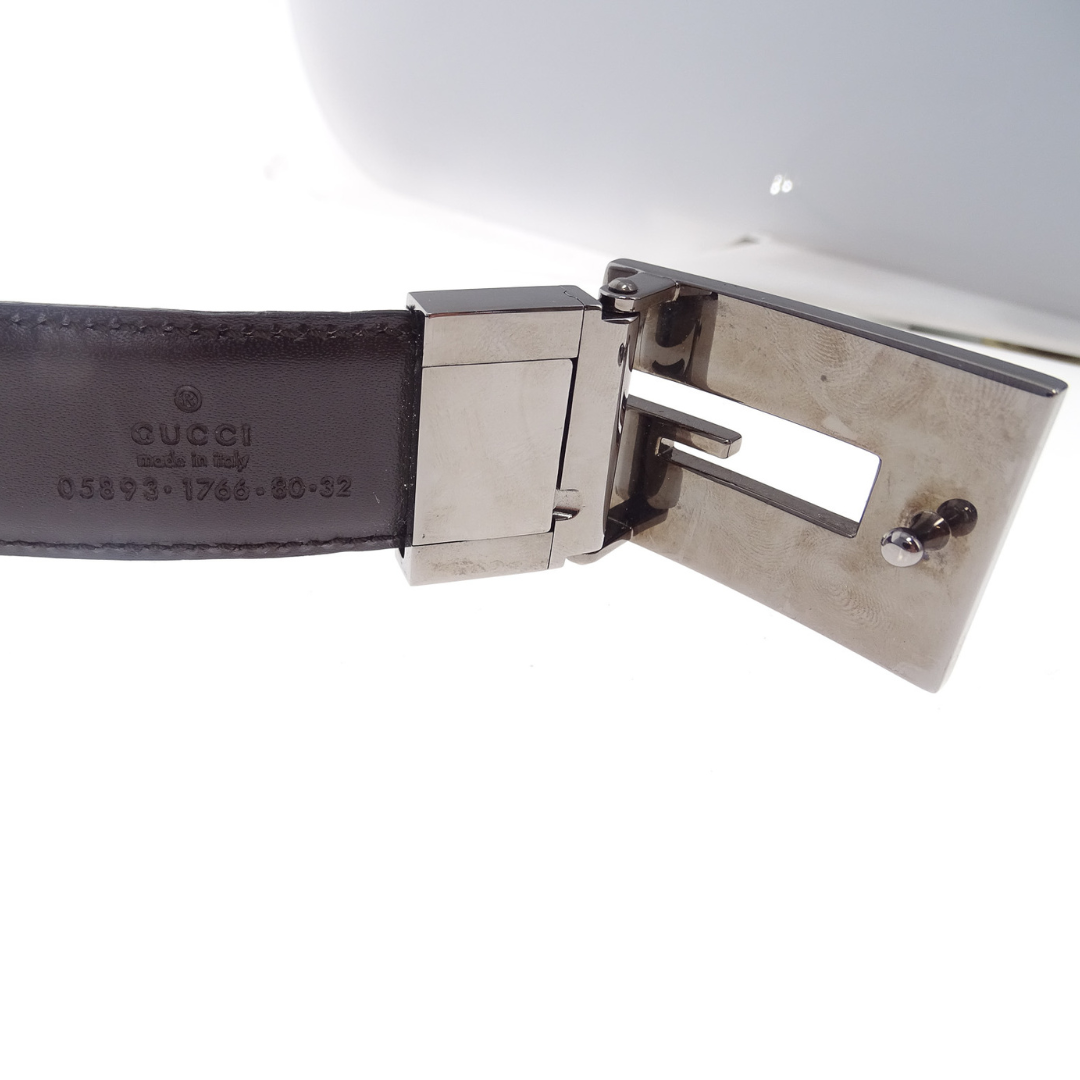 Gucci G Belt Vintage Reversible Black/Brown Leather 80cm