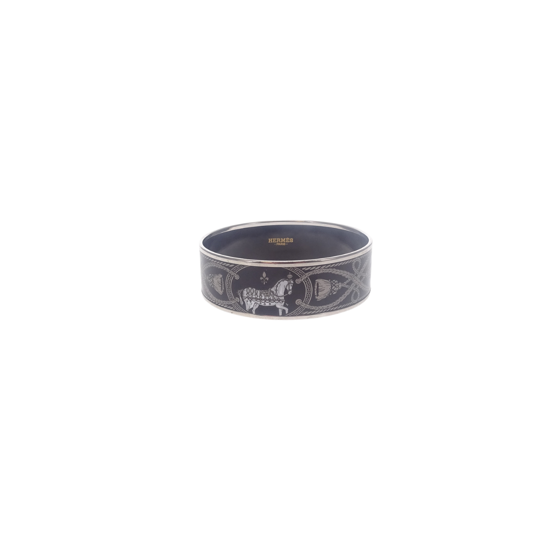 Hermes Silver Tone And Enamel Bangle 2cm