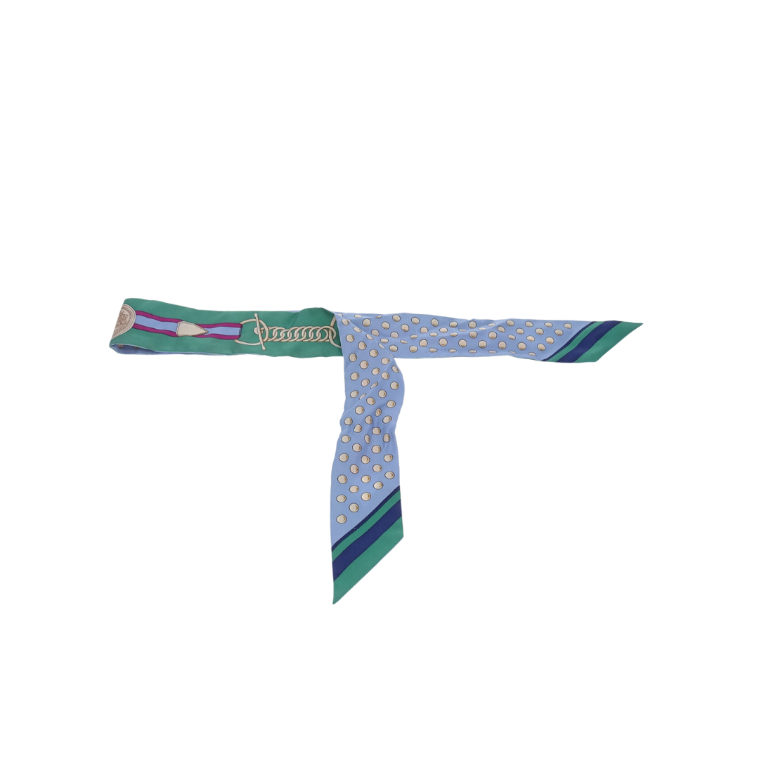 Hermes Blue/Gree 100% Silk Grand Tralala Twilly