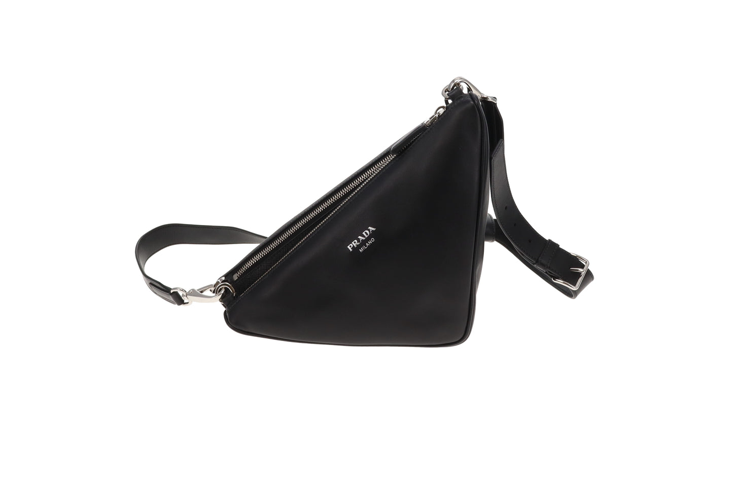 Prada Black Saffiano and Vitello Leather Triangle Double Messenger