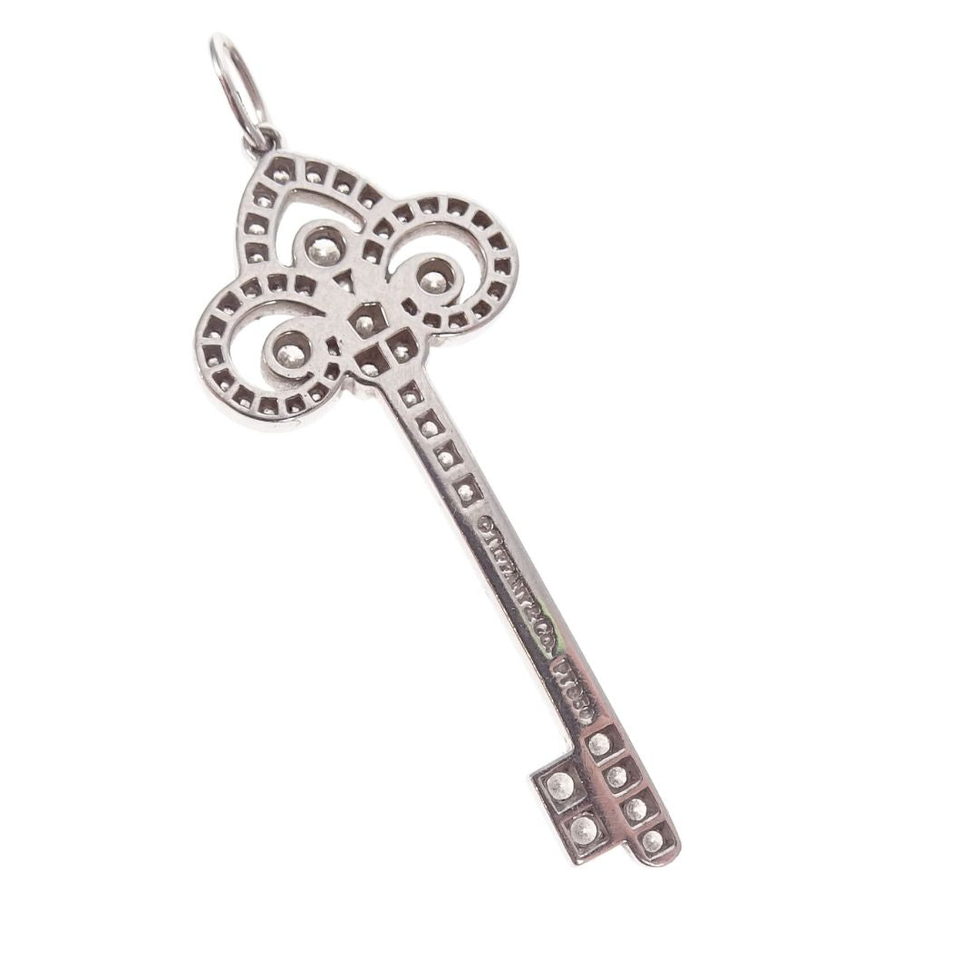 Tiffany & Co Fleur de Lis Key Pendant In Platinum With Brilliant Diamonds
