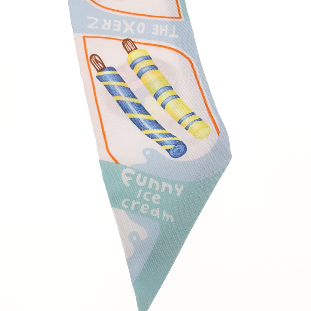 Hermes Twilly Funny Ice Cream Aqua/Orange/Jaune 100% Silk
