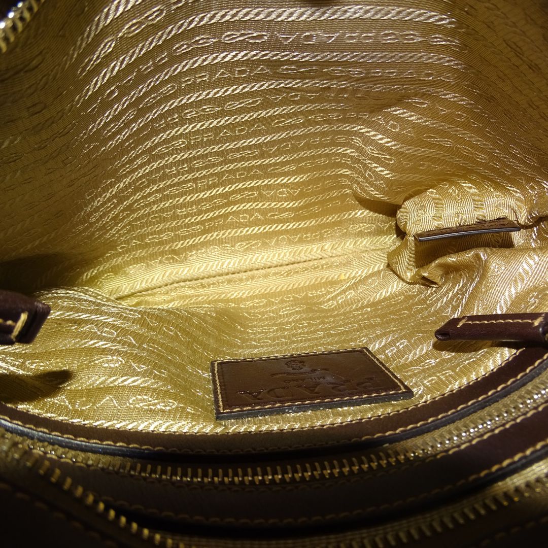 Prada Brown Canvas & Leather Slim Messenger Bag Vintage