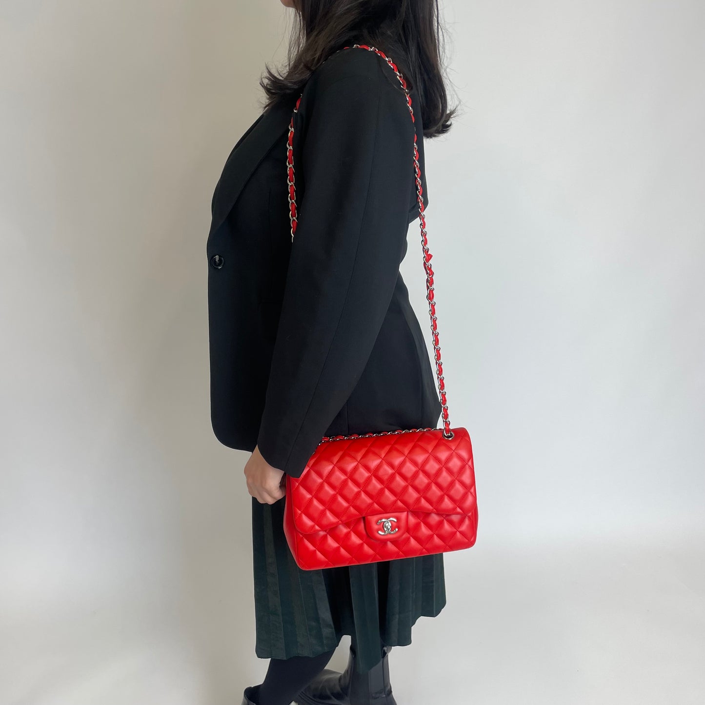 Chanel Classic Jumbo Double Flap Red Lambskin SH 2016/17