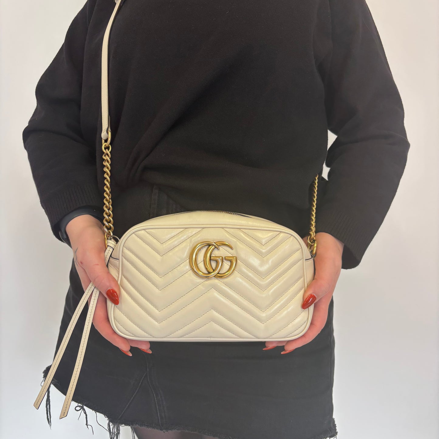 Gucci Marmont Small Camera Bag White Chevron