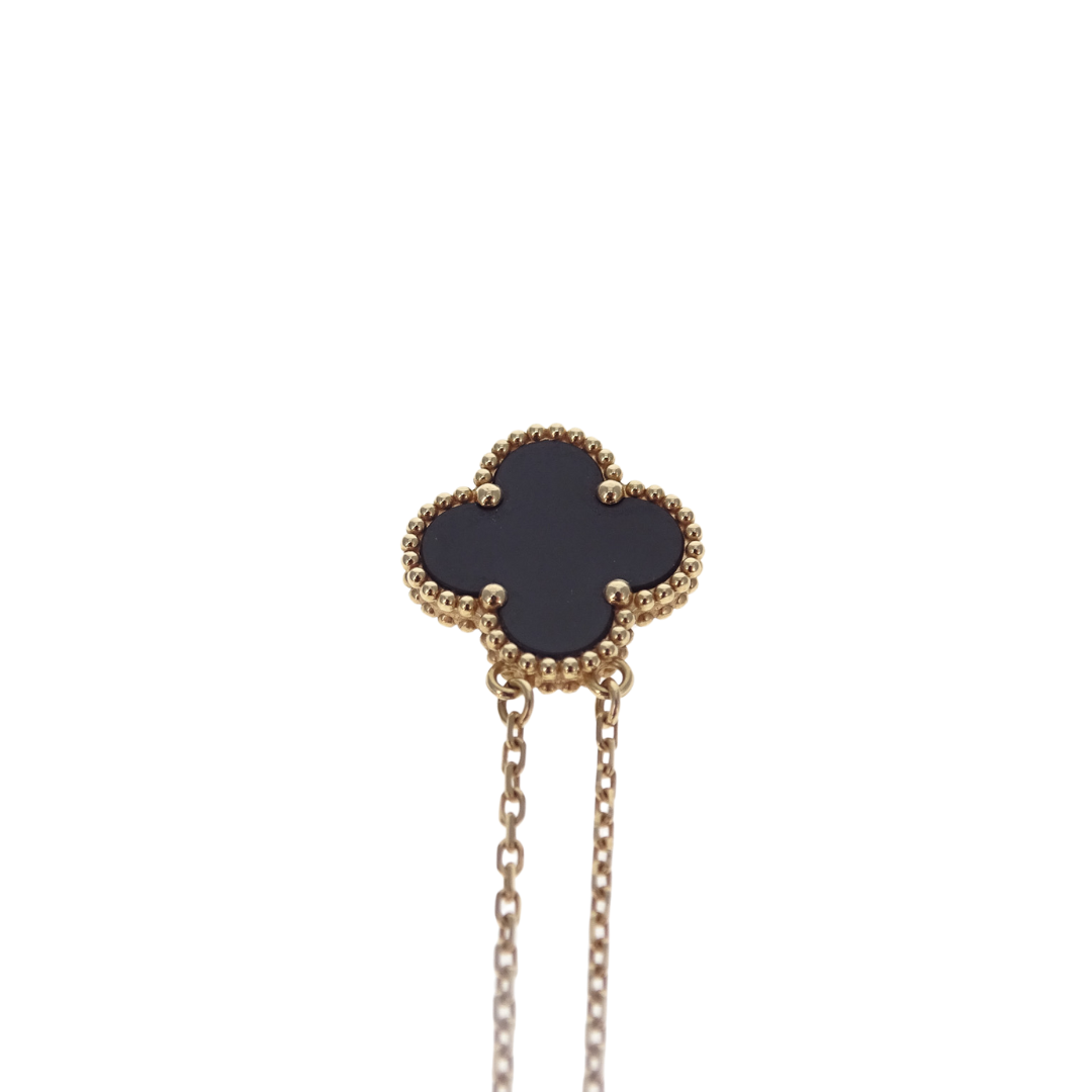 Van Cleef & Arpels 18K Yellow Gold and Onyx Vintage Alhambra Pendant