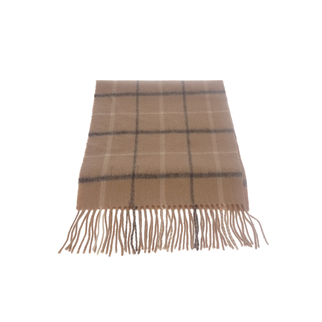 Bubrerry Beige and Grey Check 100% Lambswool Scarf