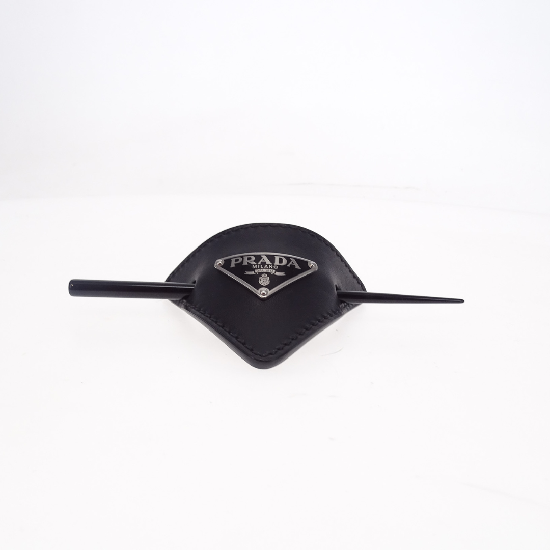 Prada Black Leather Hair Clip