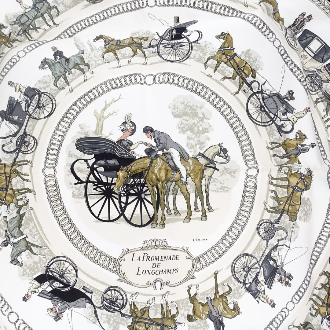 Hermes La Promenade De Longchamps 90cm Silk Scarf By Ledoux