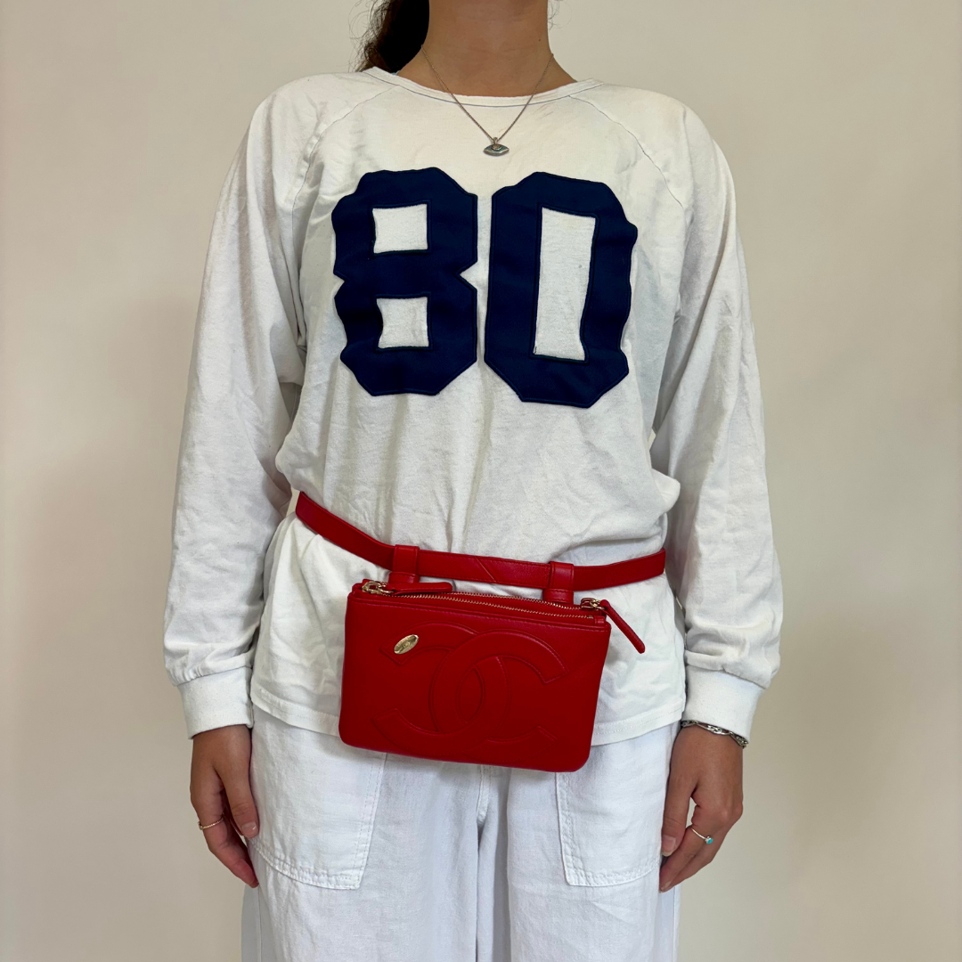 Chanel Red Lambskin CC Mania Belt Bag 2019
