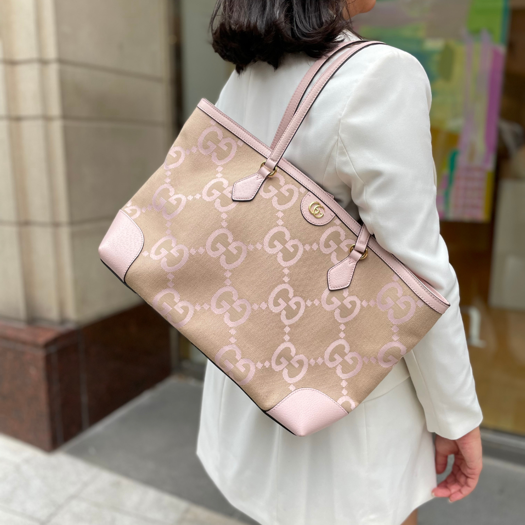 Gucci GG XL Print Canvas and Pink Leather Trimmed Ophidia Tote Bag
