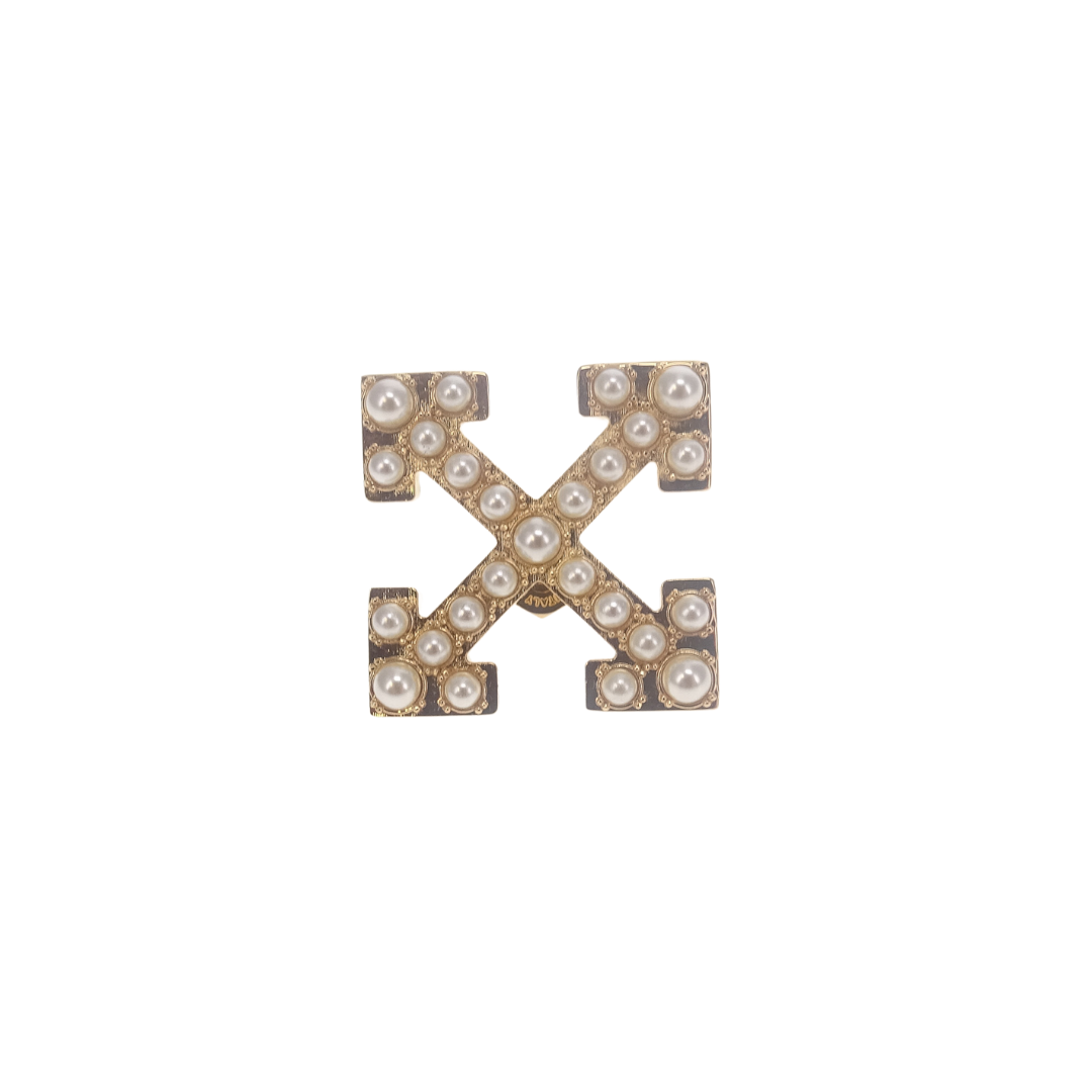Off-White Pearl Embellished Logo Oversized Earrings