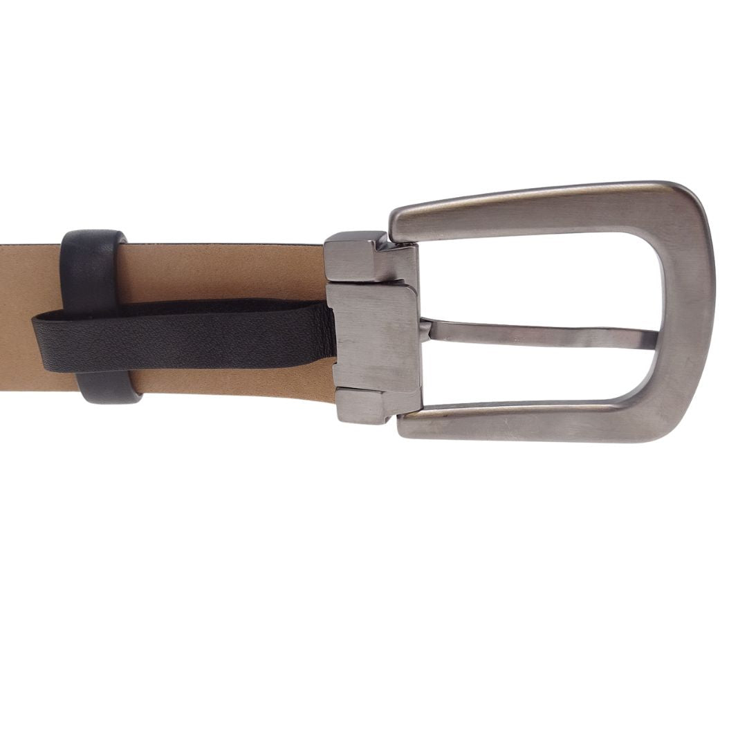 Chanel Belt Black Leather With Brushed Metal Buckle 95cm