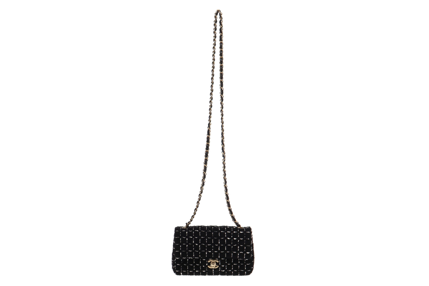 Chanel Mini Rectangle Flap Bag Black Tweed GHW 2023